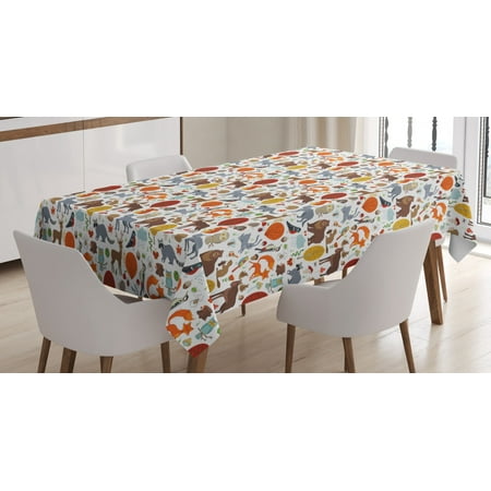 

Forest Tablecloth Hand-Drawn Cute Wild Woodland Creatures as Deer Moose Bear Squirrel and Hedgehog Rectangular Table Cover for Dining Room Kitchen 52 X 70 Inches Multicolor by Ambesonne