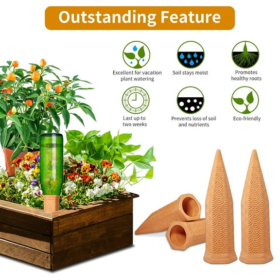Plant Watering Spikes 12 Pack - Terracotta -Watering Device for Indoor and Outdoor Plants