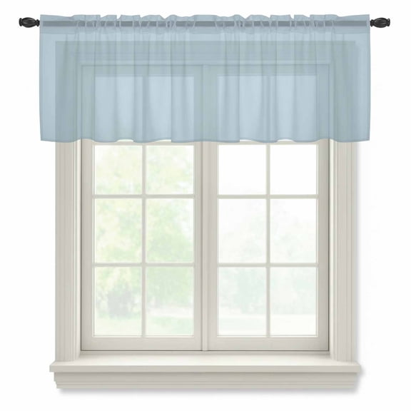 Sky Blue Sheer Curtains Valances for Windows Modern Pure Winter Sky Blue Chiffon Kitchen Valances for Cafe, Rod Pocket Voile Window Treatments Curtains for Living Room Bedroom, 54"x18"