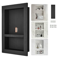 KFFKFF Tile-Ready Shower Niche 16" x 24", Dual Shelf, Square Corner, Wall Recessed Organizer, Sealed for Modern Bathroom Soap Storage, Black