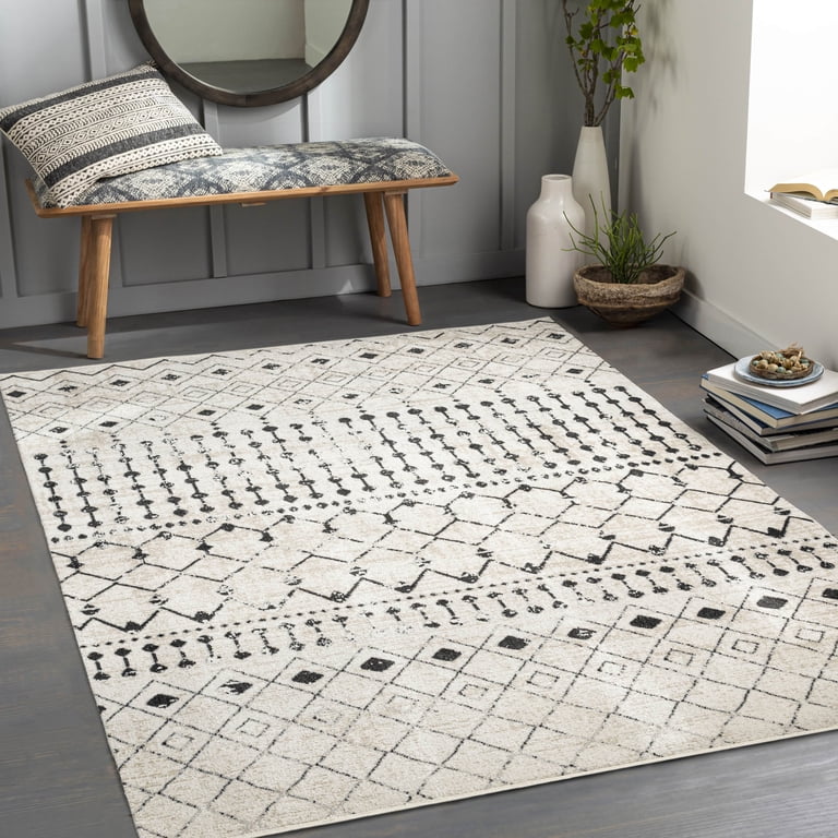 Mark&Day Washable Round Area Rug - 7ft Pale Blue & Beige, Machine Washable For Living Room, Bedroom, Kitchen