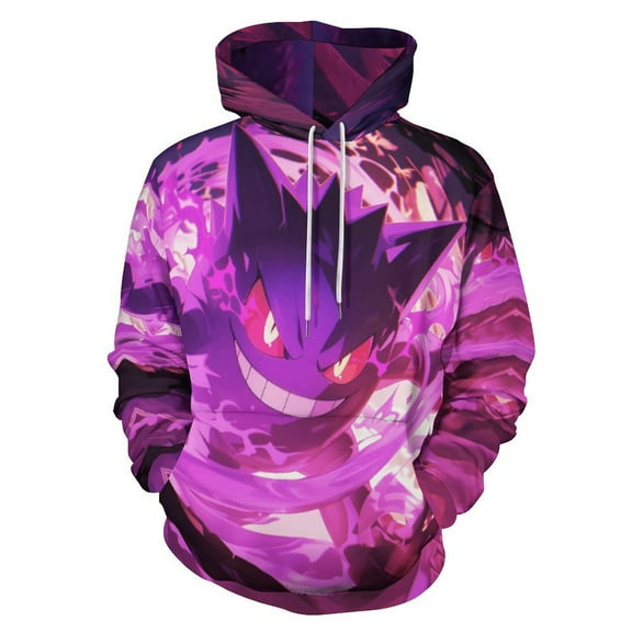 Gengar Hoodies for Men Women 3D Print Pullover Novelty Hooded Sweatshirt Hoodies with Big Pockets S