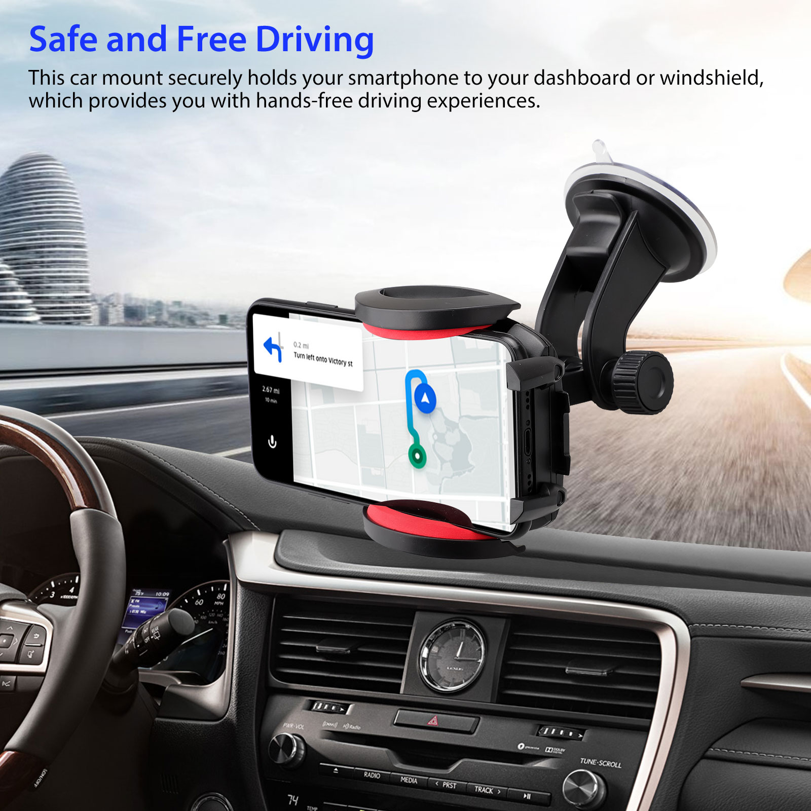 360° Aluminum Car Dashboard Mount Cradle Holder Bracket For 4/"-6/" Mobile Phones