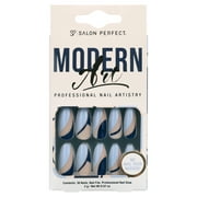 Salon Perfect Press On Nails, 192 Modern Art Fake Nail Kit, Blue Almond , File & Nail Glue Included, 30 Nails
