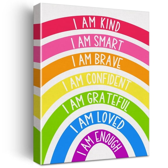 Rainbow Kids Affirmations Wall Art Canvas I Am Kind Smart Loved Artwork Canvas Sign for Nursery Decor poster