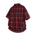 thumbnail image 3 of Chiccall Mens Colorblock Shirts Summer Striped Short Sleeve Button Down Plaid Casual Blouse Tops Red L, 3 of 5