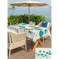 thumbnail image 4 of Outdoor Tablecloth with Umbrella Hole and Zipper, Turquoise Flowers Rectangle Table Cloth 60x84 Inch Waterproof Tablecloth, Spring Retro Watercolor Botanical Floral Picnic Table Cover for Patio, 4 of 7