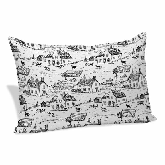 Vintage Farmhouse Pillow Covers, Linen Long Throw Pillow Case, Country Farm Houses Cows Sheep Animal Holiday Pillow Protector Decorative Cushion Cover for Living Room/Bedroom 12" x 20"