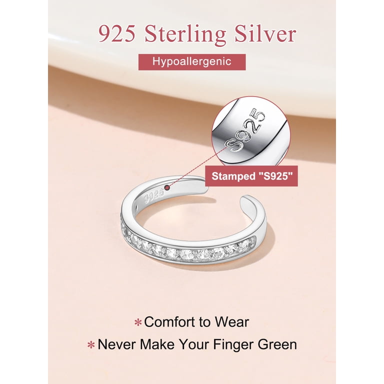 FOCALOOK Adjustable Toe Rings For Women – 925 Sterling Silver, Open Design With CZ – Summer Foot Jewelry Gift