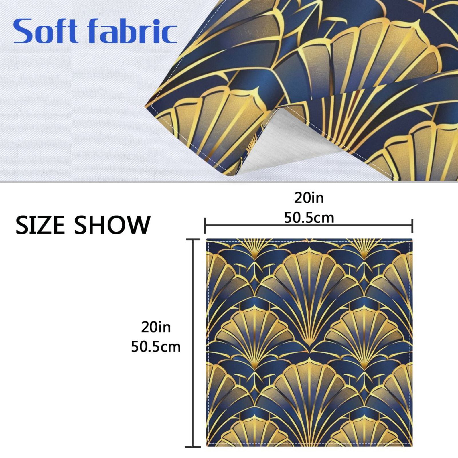 JSTEL Abstract Gold Fan Cloth Napkins Set of 6, 20x20 Inch Washable and Reusable Napkin for Decoupage Dinner Party Everyday Use