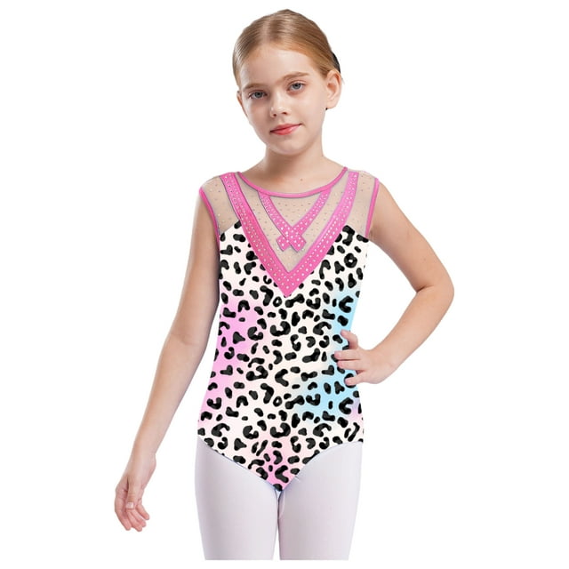 Yeahdor Combinaisons de Gymnastique Sans Manches pour Filles, une Pièce, Strass Pailletés, Col Rond, Costume de Ballerine, Rose 6