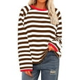 thumbnail image 2 of BLVB Womens Long Sleeve Tops Striped Shirt Women Oversized Crewneck Tops Loose Casual Pullover Fall Clothes, 2 of 5