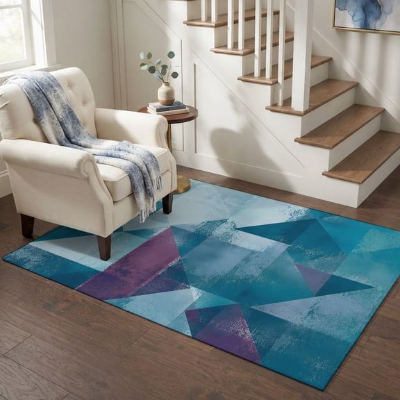 Area Rugs 4'x6'. Modern Blue Carpet Runner Indoor Outdoor Rugs Home Decor Aesthetic, Abstract Geometric Color Block Minimalist Non Slip Mats Washable Accent Rug for Living Room Bedroom