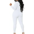thumbnail image 5 of YYDGH Women's Bodycon Jumpsuits Sexy Mock NeckZipper Long Sleeve Ribbed One Piece Pants Solid Color Rompers White S, 5 of 5