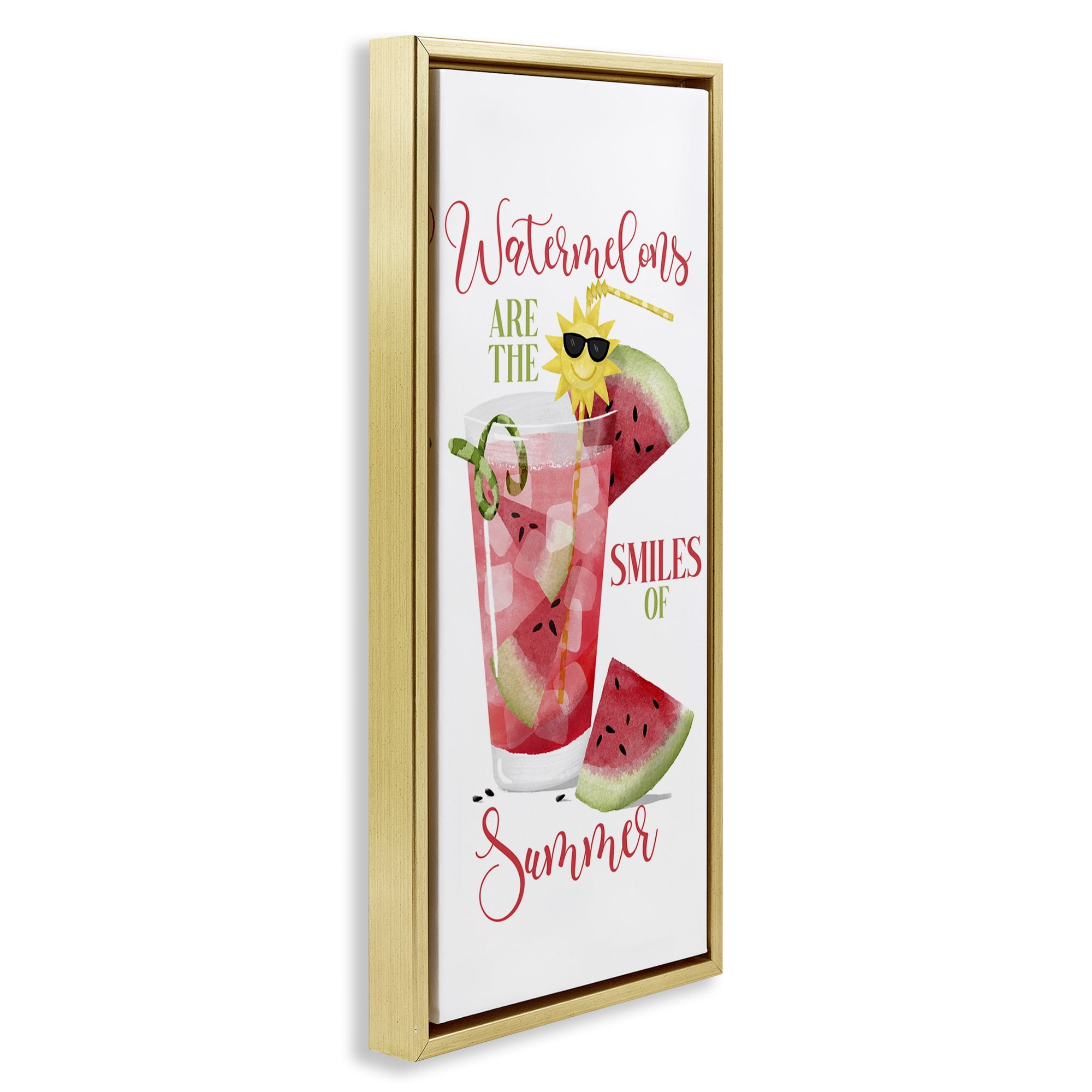 Stupell Industries Summer Watermelon Sentiment Food & Beverage Painting Gold Floater Framed Canvas Art Print Wall Art, 11 x 25
