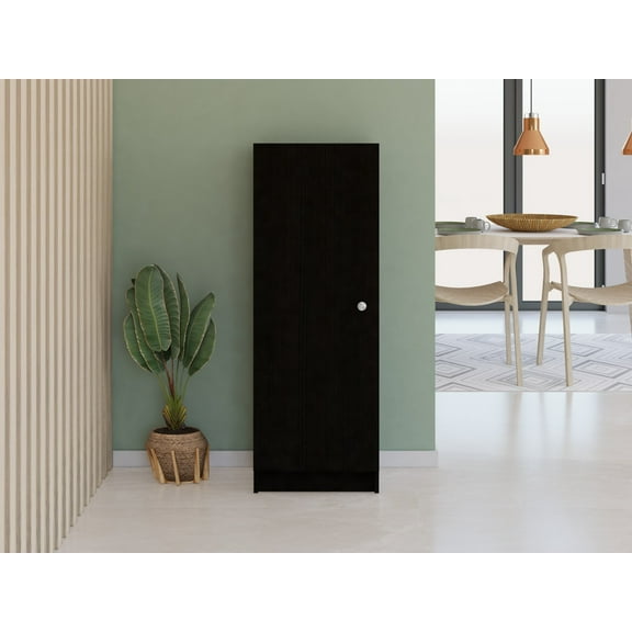 Kitchen Pantry 47" H, One Door Cabinet, Four Interior Shelves, Black
