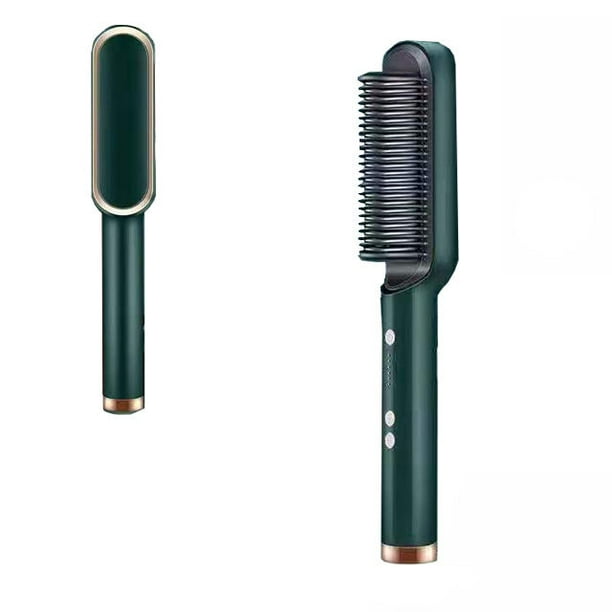 Professional Electric Hair straightener curler 2 in 1 Hair straightener brush and curling iron Hair straightening iron with built In comb Green