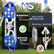 Greteefor Double Block and Tackle Pulley System with 100ft x 1/2in Rope, 7700lb Breaking Strength, 4:1 Lifting Ratio, Heavy-Duty Hoist for Lifting