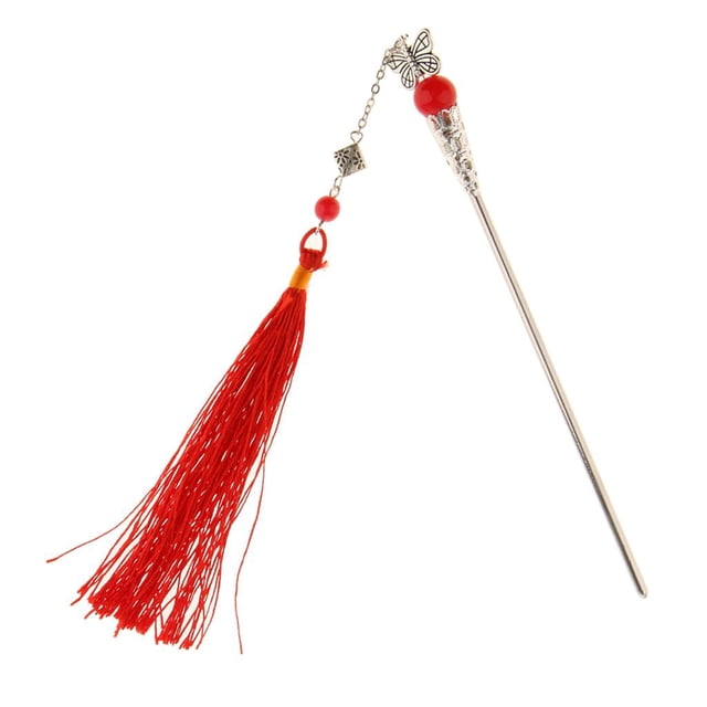 Palillos de pelo vintage Palillos de pelo japoneses para moños Horquillas, para mujeres largas rojo Yuyangstore Vintage Tassel Hair Stick