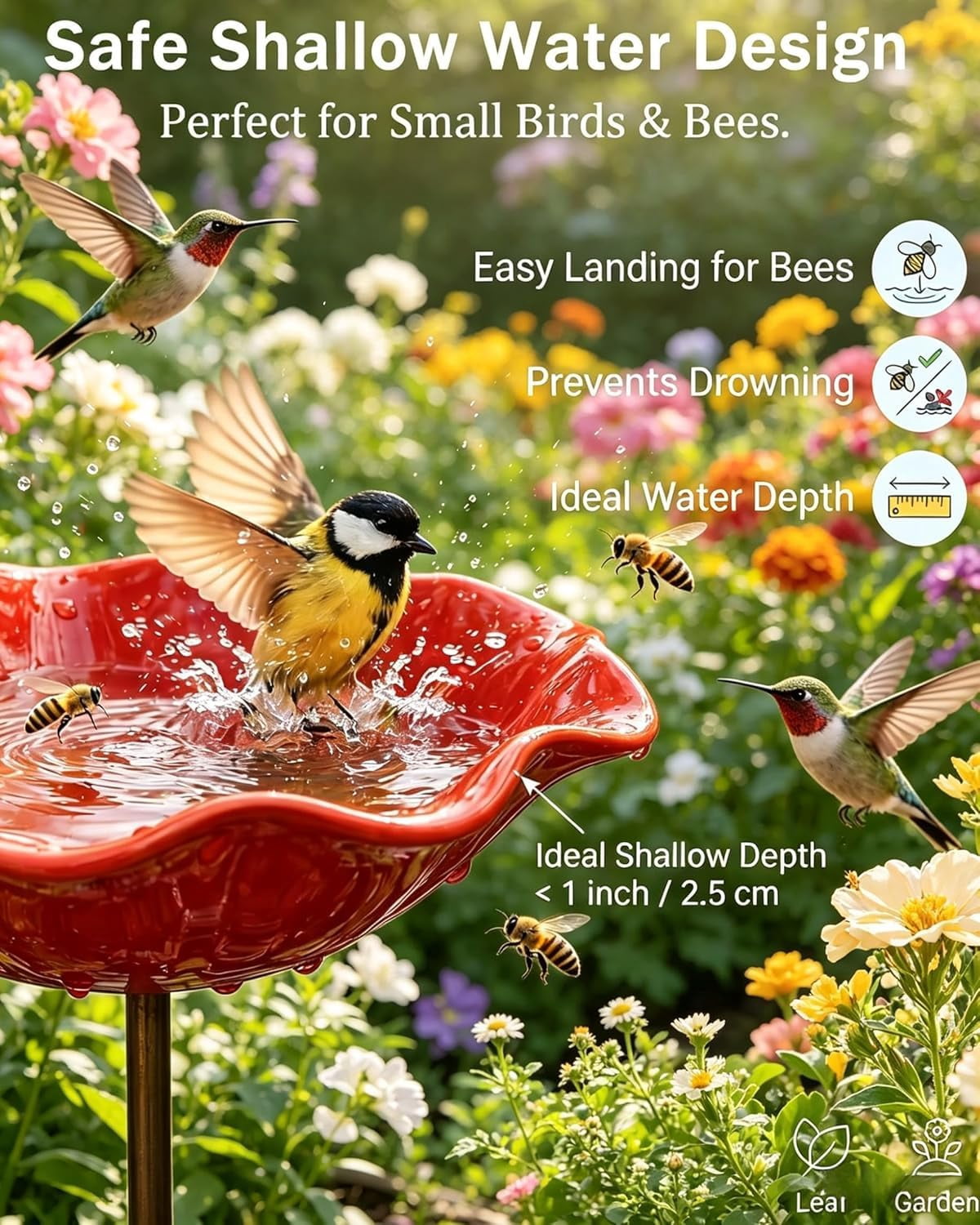 Metal Flower Garden Stakes Bird Bath Handmade, Bee Watering Station, Bees Bath for Garden Metal Bee Water Feeder with Flower Design, Colorful Butterfly Bees Bath Bowl for Outdoor Yard Decor