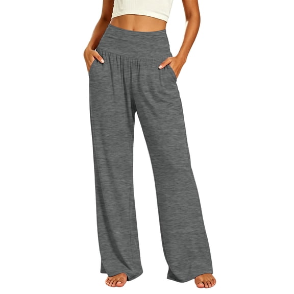 Lnmiateer Solid High Waist Stretch Wide Leg Yoga Casual Pants Ladies Deep Side Pockets Soft Wrinkle Resistant Trousers Autumn Winter Travel Shopping Going Out Wear
