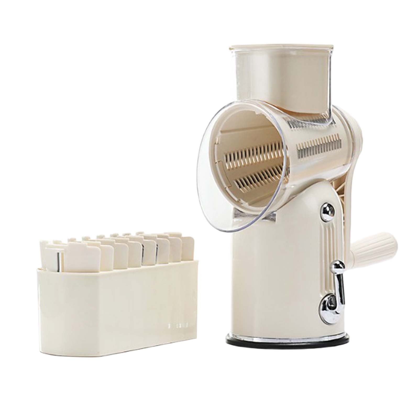 Rotary Grater With Handle | 5-in-1 Manual Food Processor for Slicing & Shredding | Kitchen Tool for Cheese, Vegetables & Fruits | Includes 5 Stainless Steel Blades & Suction Base