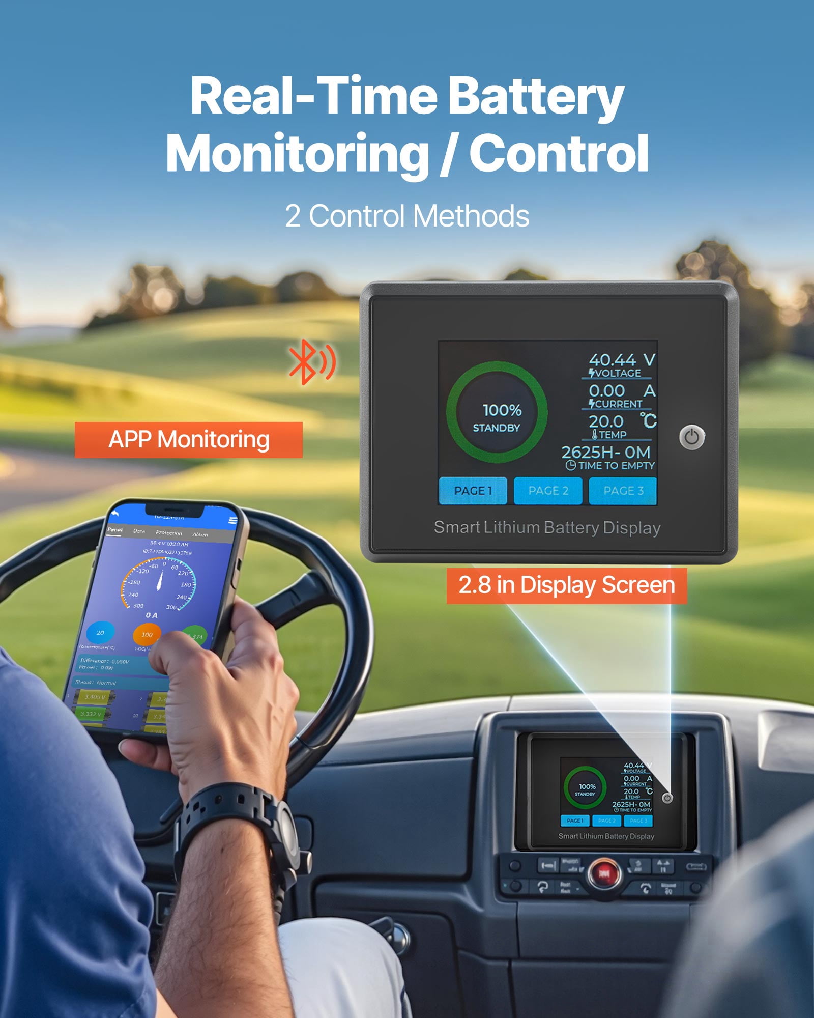 VEVOR 36V 105Ah Golf Cart Lithium Battery, 36 Volt Golf Cart Battery with 200A BMS, LCD Monitor and Mobile APP, LiFePO4 Battery with 600A Peak Current, ABS Shell and 4000+ Cycles, for Golf Carts