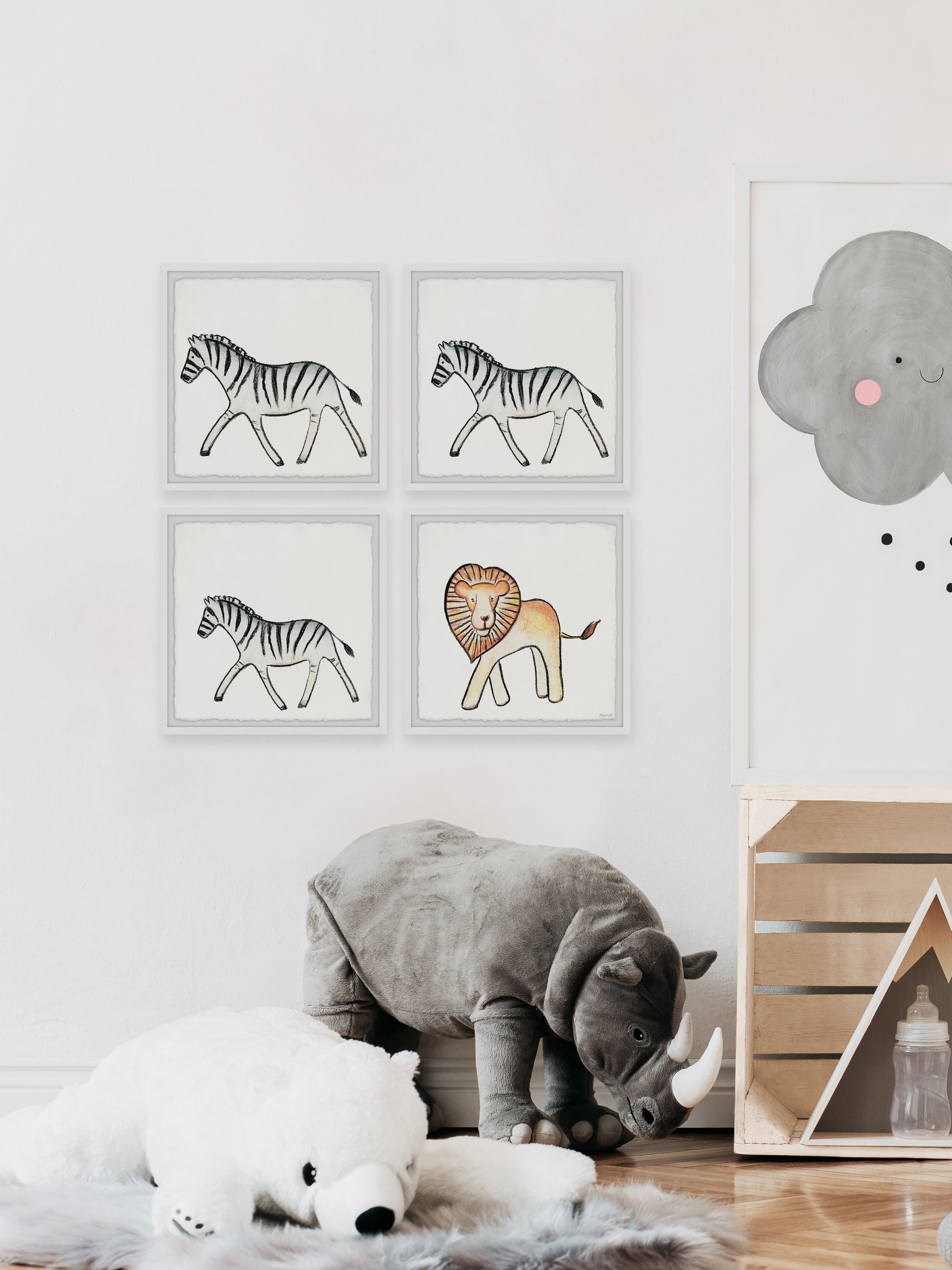 Marmont Hill Lion and the Zebras Quadriptych, 36" x 36"