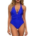 thumbnail image 2 of Trajes de baño para mujer, Trajes de baño para mujer, Traje de baño bikini de tirantes sin espalda de color liso para mujer, Conjunto de bikini con bloques de color y hombros descubiertos, Traje de ba, 2 of 5