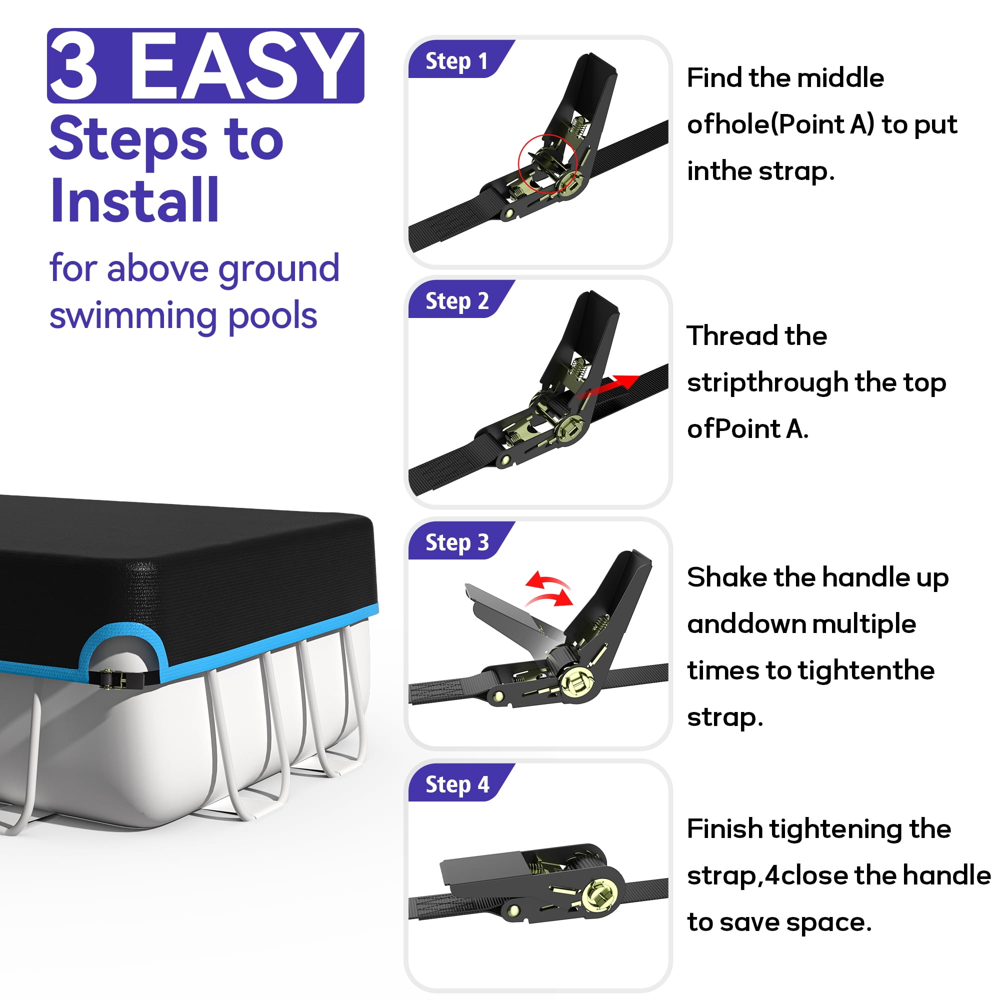 Agricasst 7X13FT Rectangular Pool Cover, 420D Solar Pool Covers for Above Ground Pool with Strap & Drawcord Tightener, Inflatable Pool Cover for UV Resistant, Waterproof Snowproof & Windproof, Blue