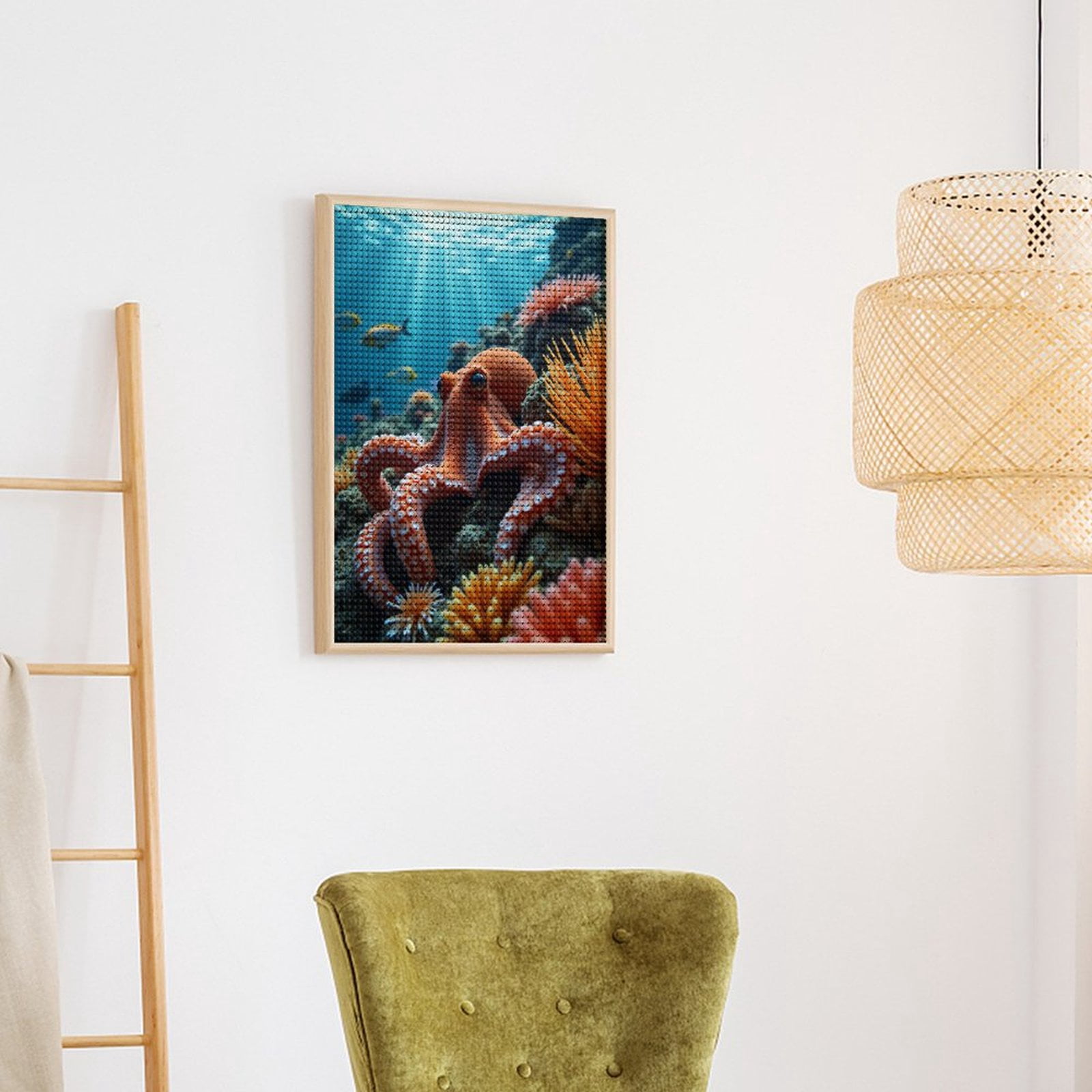 Diamond Art Kits for Adults, Octopus Underwater Coral Reef Scene 5D Diamond Painting Kits for Adults Beginners, DIY Full Drill Diamond Painting, Gem Art and Crafts 12x16