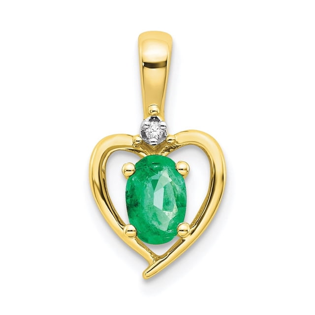 Diamond2Deal 10K Pendentif en Or Jaune Diamant et Émeraude pour Femmes