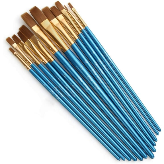 Paint Brushes, 12pcs Artist Paint Brush Set Flat Paint Brushes for Acrylic Oil Watercolor Painting-Blue