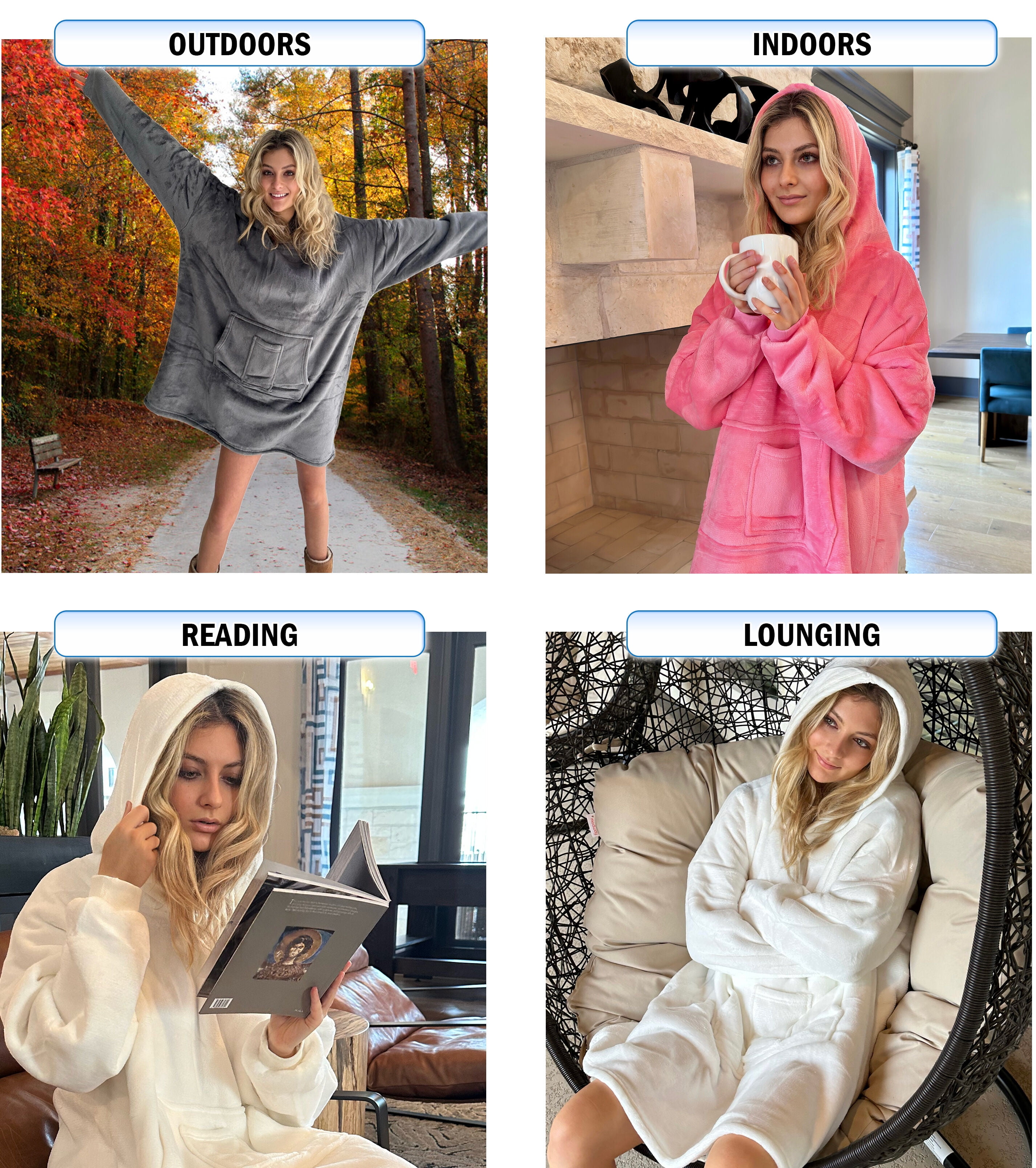 Oversized Sherpa Hoodie Sweatshirt - Warm Luxurious Fleece Microfiber Hoodie Blanket - Cozy, Reversible, Hooded, w/ Comfortable Large Pockets - Large Unisex Grey