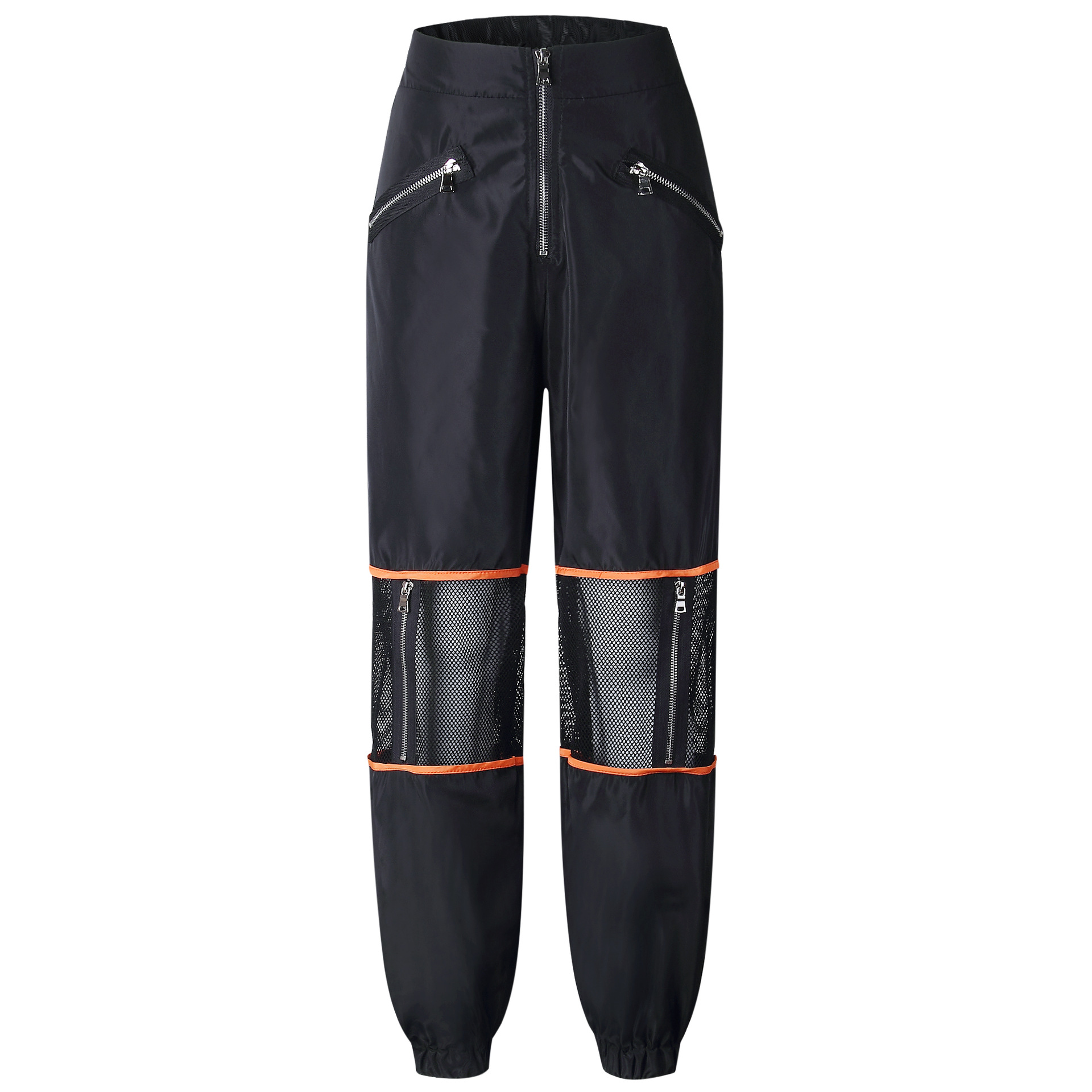 Women Casual Fishnet Zipper Cargo Pants 