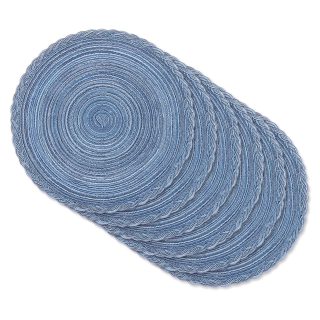 MeyJey Juego de 6 Manteles Redondos Trenzados de 15", Juego de 6 Manteles Grandes de Algodón Tejido Antideslizantes Resistentes Al Calor, Azul