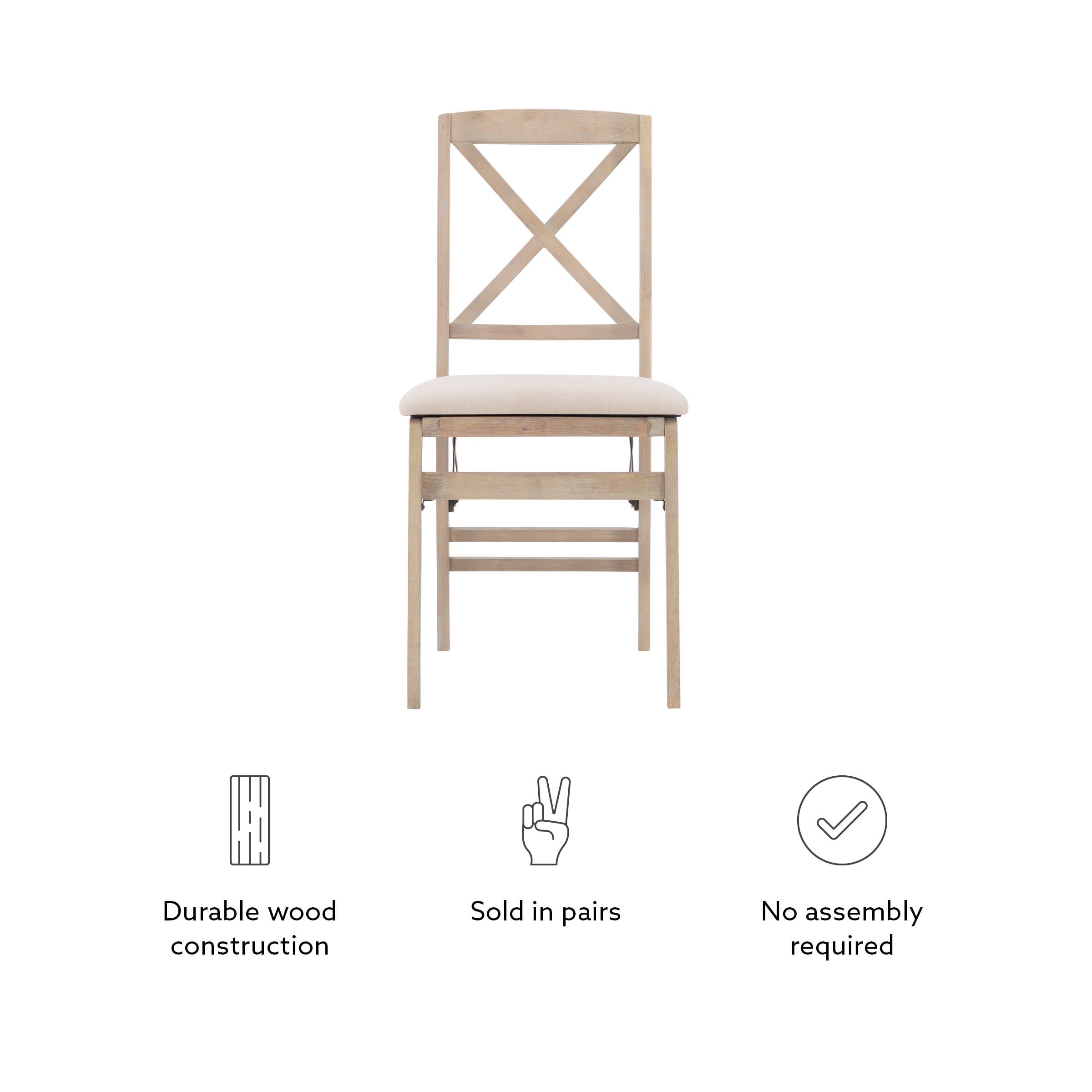 Linon Marlin Folding Dining Chair, Set of 2, Graywash/Beige