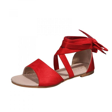 

Homedles Sandals Women- Beach Gift for women Casual Comfortable Open Toe Flat Gladiator Sandals Red
