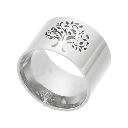 PAURO Tree of Life Rings for Women Men Silver Gold Plated Stainless Steel Personalized Statement Dainty Elegant Signet Promise Charm Band Jewelry Silver Size 11