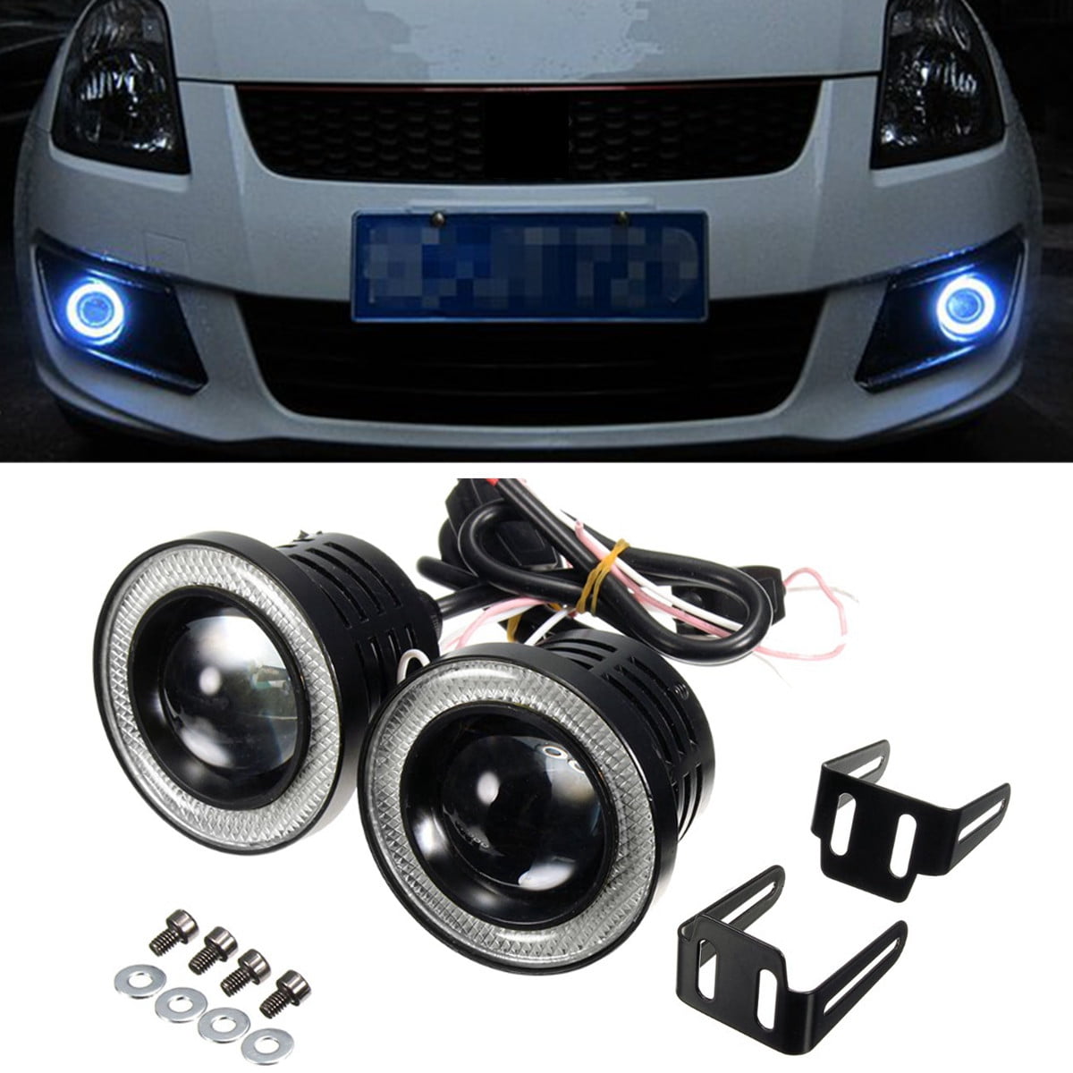 12V 2PCS 3" LED Fog Light Round Amber Angel Eye Halo For Any Cars SUV Or Trucks