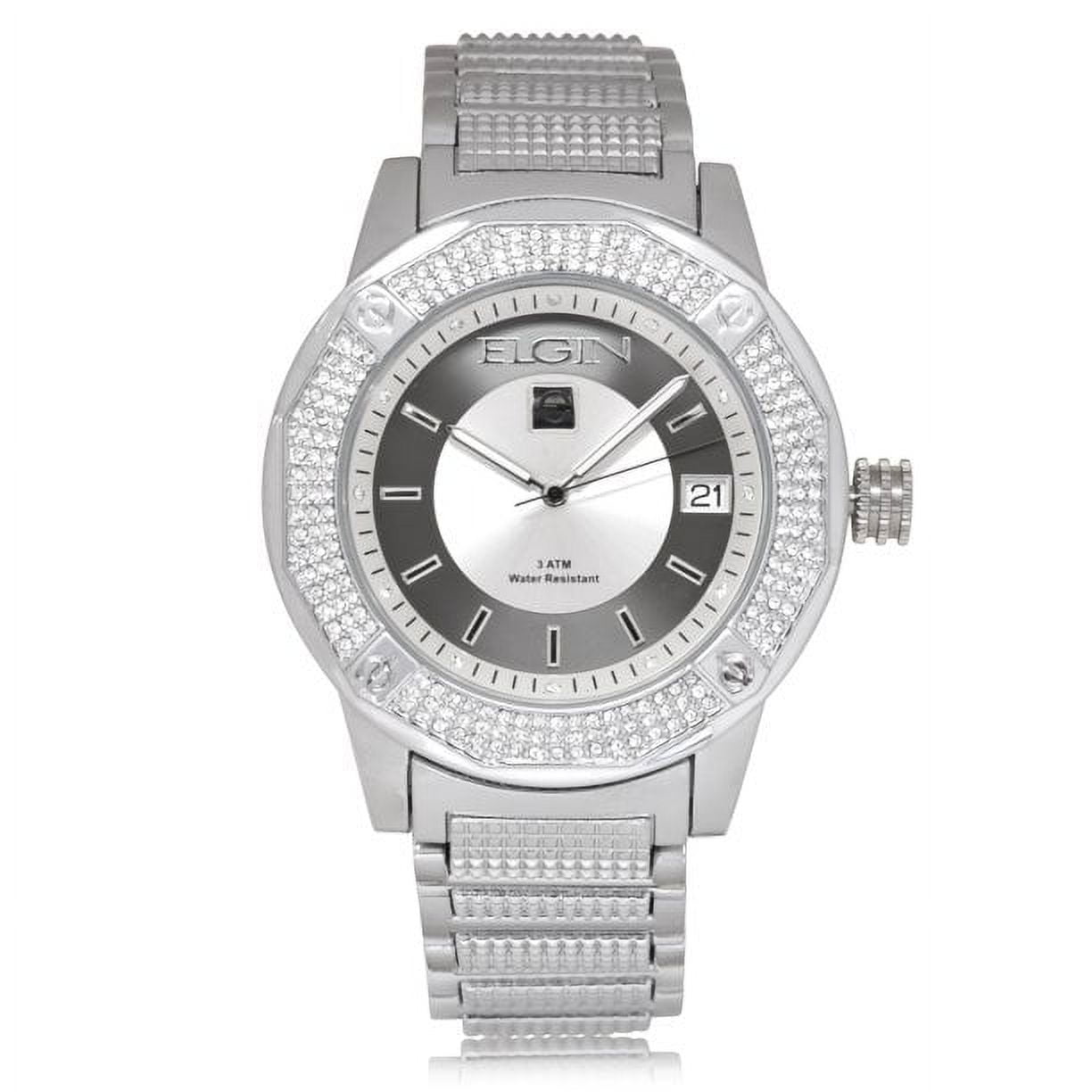 Elgin Men’s Silver Tone Analog Quartz Watch with Round Crystal Dial, Classic Every Day Style (FG160032)