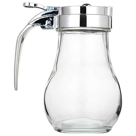 Glass Syrup Dispenser with Stainless Steel Leak-Proof Lid, Glass Syrup Dispenser Bottle, Great Sauce and Syrup Organizer for Countertop, 3.2 x 3.2 x 4 in / 8 x 8 x 10 cm