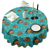 Halloween Black Cats with Pumpkins Round Tablecloth 60"x60",Wrinkle Wipeable Table Cloth for Kitchen Dining Room Picnic Patio Party