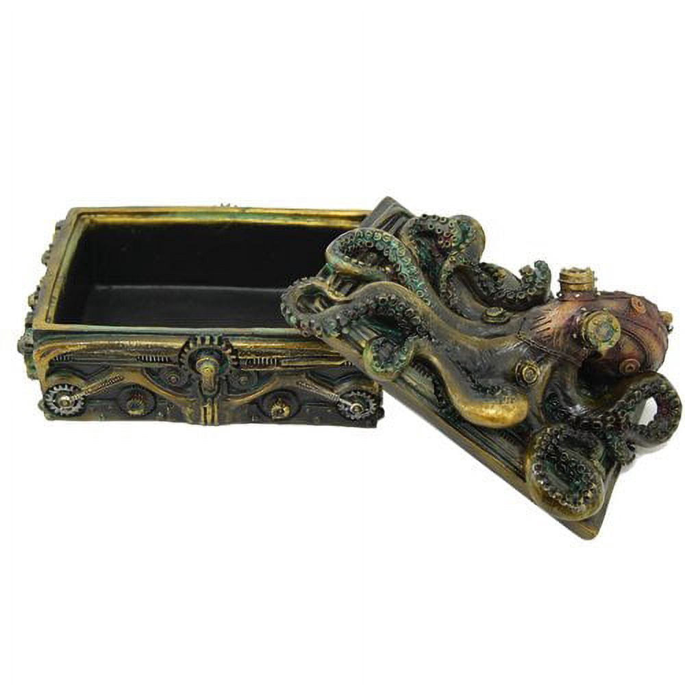 Atlantic Collectibles Steampunk Octopus On Pirate Treasure Chest Decorative Jewelry Box Figurine
