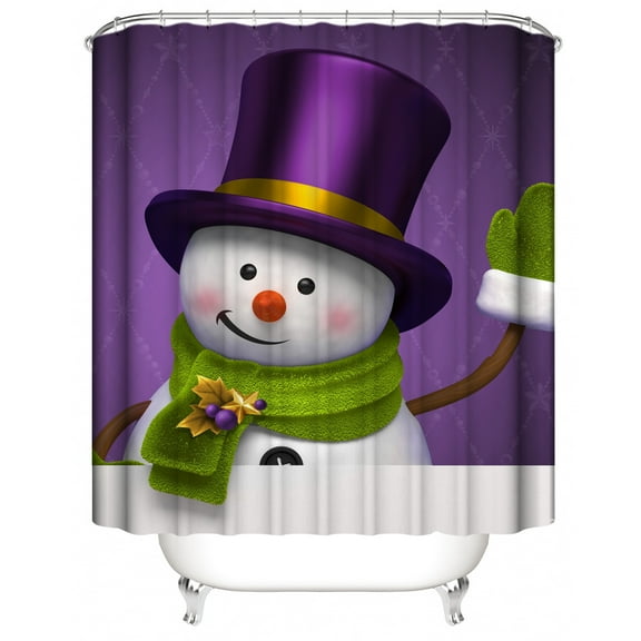 Purple Shower Curtain 59" W x 79" H Christmas Decoration Waterproof Polyester Fabric Xmas Decor Curtains with Hooks Machine Washable
