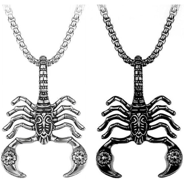 piezas de collar de escorpión, estilo gótico, punk, rock, hip hop, colgante con amuleto del rey escorpión para hombres, color negro y plateado