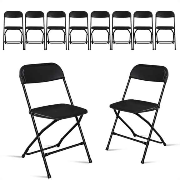 10Pcs Plastic Folding Chair for Garden, Injection Molding Classic, Black