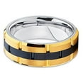 thumbnail image 3 of Silly Kings 8mm Yellow Gold & Black Tungsten Carbide Wedding Band Grooved Facet Finish Ring Unisex, 3 of 3