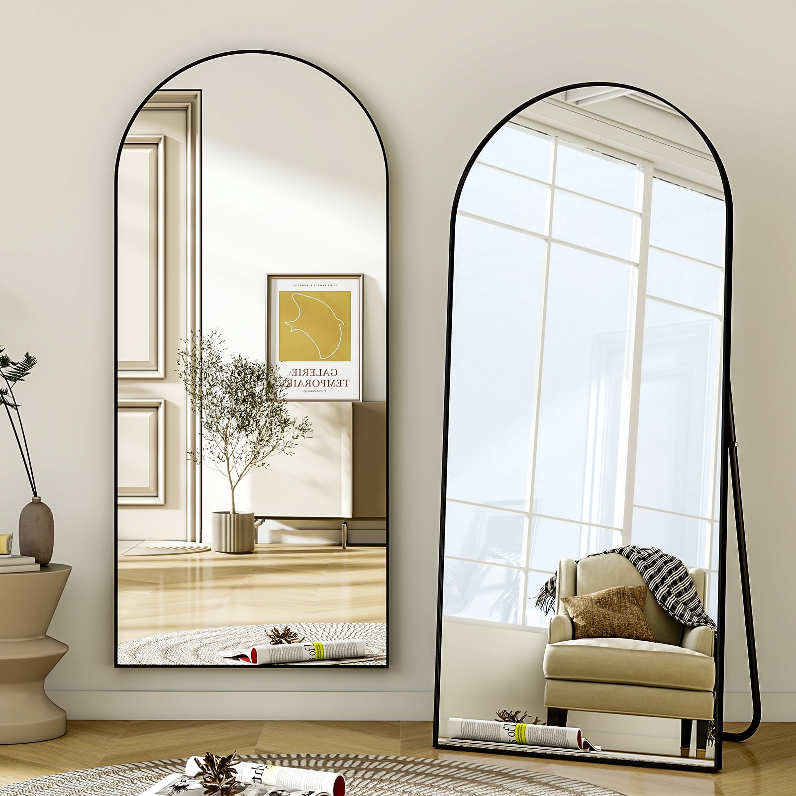 BEAUTYPEAK 71"x27.1" Arch Full Length Mirror Oversized Floor Mirrors for Standing Leaning, Black