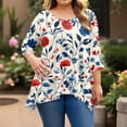 thumbnail image 5 of WTOBBY Women's Plus Size Floral Print Round Neck 3/4 Sleeve Tunic Top Loose Fit Casual Tee for Full Figure Fall Fashion Comfortable Wear,Blue L, 5 of 5